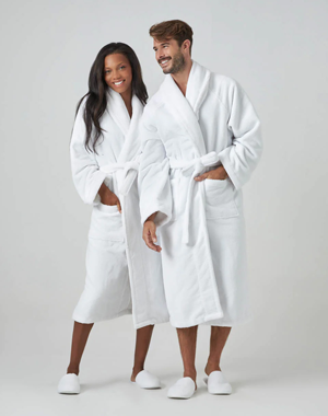 plush white bathrobes