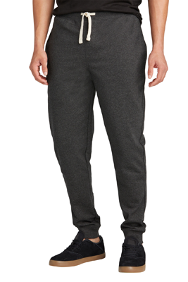 charcoal gray joggers with drawcord and cuffed ankles
