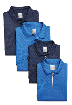 folded golf shirts with pattern print and zip collar