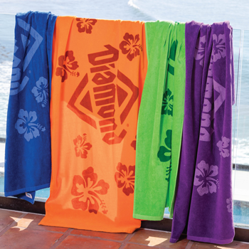 brightly decorated beach towels