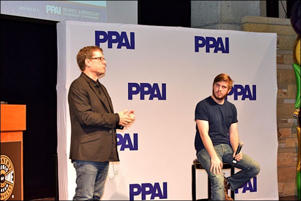Music innovators Don Van Cleave (left) and Kevin Grosch delivered an opening session exploring the parallels between the music and promotional products industries.
