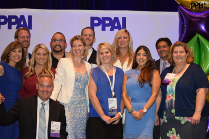 PPB’s 2015 Rising Stars were recognized at a reception and dinner in their honor during the opening night of the PPAI North American Leadership Conference in Nashville, Tennessee, on August 9. Presenters Tina Berres Filipski (far left) and Paul Bellantone (back, right) presented each with a stylish, commemorative watch generously donated by supplier SELCO.