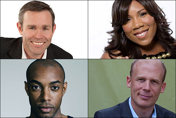 Monday, January 11's speakers include (clockwise from top left) Patrick Henry, Melinda Doolittle, Josh Tickell and Casey Gerald.