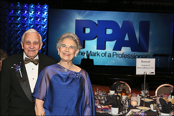Don Lafferre, CAS, and his wife Dennise in Las Vegas at The PPAI Expo's Chairman's Leadership Dinner, where he was inducted into the PPAI Hall of Fame.
