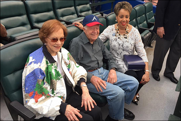 Griffin with former President Jimmy Carter and his wife, Rosalynn, who were attending the Jackie Robinson Day festivities.