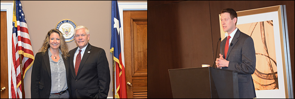 Left: Among her meetings on Capitol Hill, Dana Floyd, director of information services at SAGE met with Texas Rep. Pete Sessions. Right: Aaron Blake, Washington Post political reporter, presented a Capitol Hill insider’s look at the 2016 presidential campaign during the opening luncheon on Wednesday. 