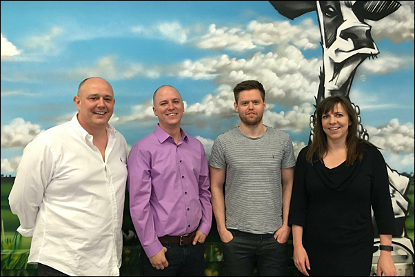Barnett (second left), met with Outstanding Branding's Sales Director Andy Thorne, Sales Manager Chris Dawson and Managing Director Sarah Penn at their offices in London.