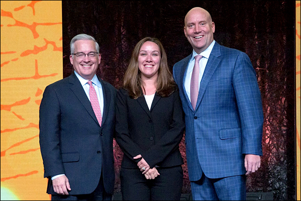 Sarah Thomas; director of vertical markets at ASB (center) accepted the award at Premier’s 2016 Breakthroughs Conference and Exhibition from Durral Gilbert, president of supply chain services for Premier (left) and Mike Alkire, Premier’s chief operating officer.