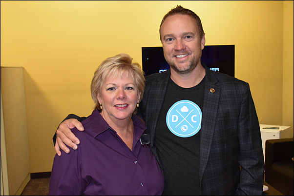 PPAI Director of Member Engagement and Regional Relations Carol Gauger, MAS, with DistributorCentral President Jason Nokes, during a visit to the service provider's offices.