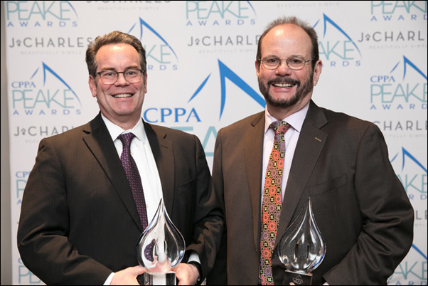 Murray Siegel, CAS (left), and Bob Titelman, Sr. were inducted into the CPPA Hall of Fame at the regional association's Peake Awards ceremony. CPPA's Hall of Fame recognizes individuals who make an outstanding and lasting contribution to the association and the promotional products industry. 