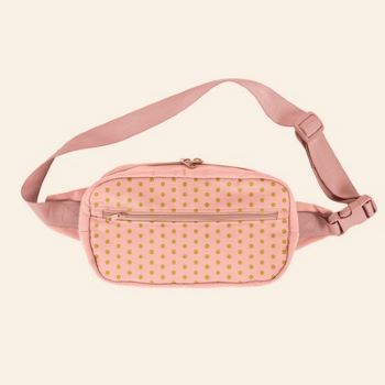pink fanny pack waist bag in pink with gold dots