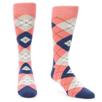 argyle socks in salmon pink, navy blue and gray