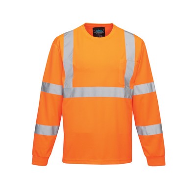 orange long-sleeved safety shirt with reflective tape
