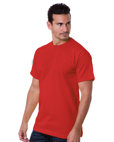 man wearing red T-shirt