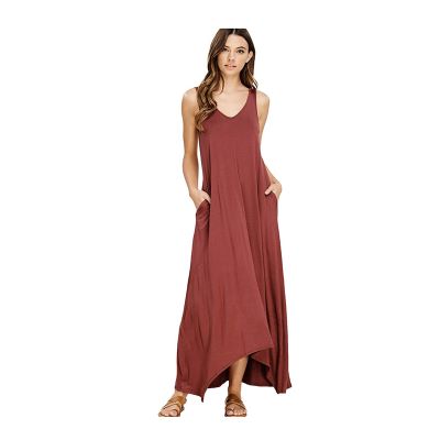 faded reddish brown tank dress with long flowing skirt and pockets