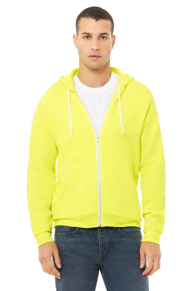 man wearing bright yellow zip hoodie