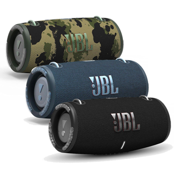 trio of JBL barrel Bluetooth speakers